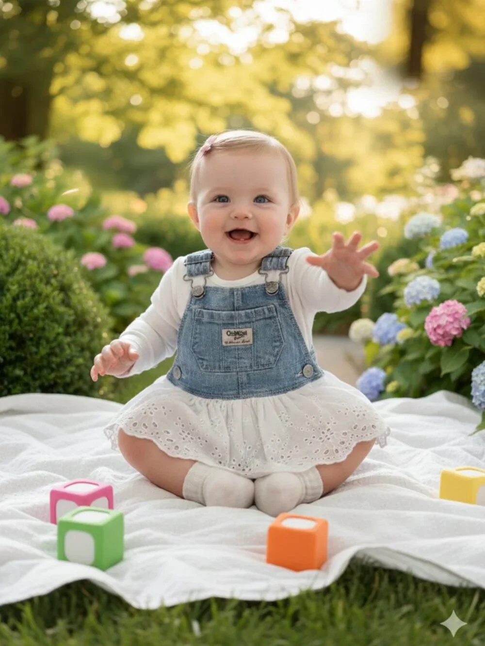 ⭐ Oshkosh Bgosh Denim & Eyelet Overall Dress Size 6 Months